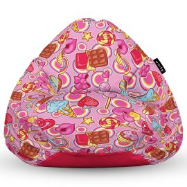 Fotoliu Units Puf Bean Bag tip para L, impermeabil, indoor/outdoor, sac interior, cu maner, 80 x 80 x 60 cm, candies fundal roz BEANUNB-PR-L-EXT-060