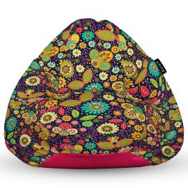 Fotoliu Units Puf Bean Bag tip para L, impermeabil, indoor/outdoor, sac interior, cu maner, 80 x 80 x 60 cm, flowers hippie BEANUNB-PR-L-EXT-067
