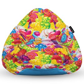 Fotoliu Units Puf Bean Bag tip para L, impermeabil, indoor/outdoor, sac interior, cu maner, 80 x 80 x 60 cm, fruits candy BEANUNB-PR-L-EXT-059