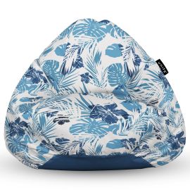 Fotoliu Units Puf Bean Bag tip para L, impermeabil, indoor/outdoor, sac interior, cu maner, 80 x 80 x 60 cm, frunze albastre BEANUNB-PR-L-EXT-048