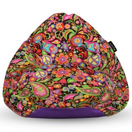 Fotoliu Units Puf Bean Bag tip para L, impermeabil, indoor/outdoor, sac interior, cu maner, 80 x 80 x 60 cm, hippie peace BEANUNB-PR-L-EXT-069
