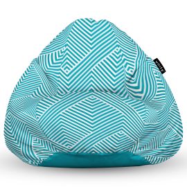 Fotoliu Units Puf Bean Bag tip para L, impermeabil, indoor/outdoor, sac interior, cu maner, 80 x 80 x 60 cm, motiv alb cu bleu BEANUNB-PR-L-EXT-022