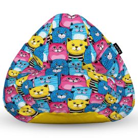 Fotoliu Units Puf Bean Bag tip para L, impermeabil, indoor/outdoor, sac interior, cu maner, 80 x 80 x 60 cm, smiley cats BEANUNB-PR-L-EXT-080