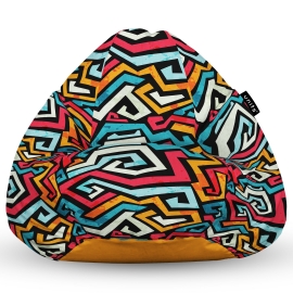 Fotoliu Units Puf Bean Bag tip para XL, impermeabil, indoor/outdoor, sac interior, cu maner, 90 x 85 x 65 cm, graffiti linii retro BEANUNB-PR-XL-EXT-096