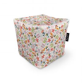 Fotoliu Units Puf Bean Bag tip cub, impermeabil, alb cu flori multicolore BEANUNB-CU-045-006