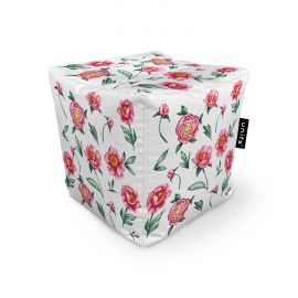 Fotoliu Units Puf Bean Bag tip cub, impermeabil, alb cu flori rosii BEANUNB-CU-045-008