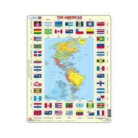 Puzzle maxi America de Nord si America de Sud cu steaguri (limba engleza), orientare tip vedere, 70 de piese, Larsen KDGLS-KL4-GB