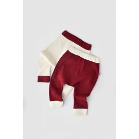 Set 2 pantaloni Ribana Bebe Unisex din bumbac organic si 5%elastan - Ecru/Bordo, Baby Cosy (Marime: 12-18 Luni) JEMBC-CSYR4001-12
