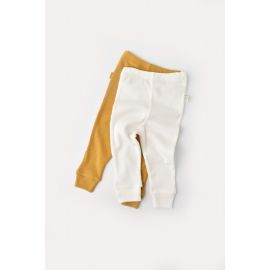 Set 2 pantaloni bebe unisex din bumbac organic si modal - Mustar/Ecru, Baby Cosy (Marime: 18-24 Luni) JEMBC-CSYM11608-18