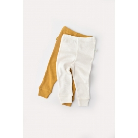 Set 2 pantaloni bebe unisex din bumbac organic si modal - Mustar/Ecru, Baby Cosy (Marime: 6-9 luni) JEMBC-CSYM11608-6