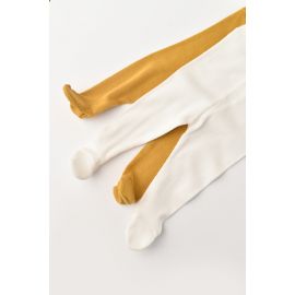 Set 2 pantaloni cu botosei bebe unisex din bumbac organic si modal - Mustar/Ecru, Baby Cosy (Marime: 3-6 Luni) JEMCSYM11601-3
