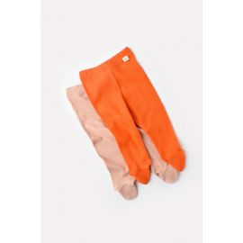 Set 2 pantaloni cu botosei bebe unisex din bumbac organic si modal - Rodie/Piersica, Baby Cosy (Marime: 3-6 Luni) JEMCSYM11606-3