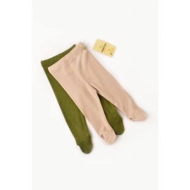 Set 2 pantaloni cu botosei bebe unisex din bumbac organic si modal - Verde/Blush, Baby Cosy (Marime: 0-3 Luni) JEMCSYM11604-0