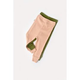 Set 2 pantaloni bebe unisex din bumbac organic si modal - Verde/Blush, Baby Cosy (Marime: 3-6 Luni) JEMBC-CSYM11611-3