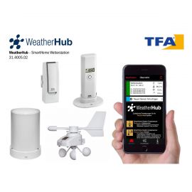 Sistem meteo SmartHome cu masurare temperatura, umiditate, precipitatii si viteza vant, data logger cu comunicare cu smartphone WEATHERHUB, TFA 31.4005.02