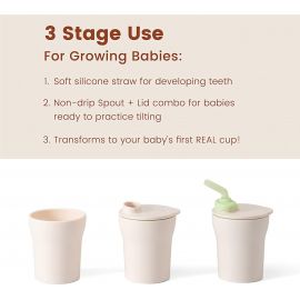 Pahar cu capac si pai antrenament bebelusi Miniware 1-2-3 Sip!, 100% din materiale naturale biodegradabile, Toffee JEMmw_MWSCTT