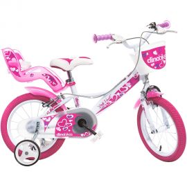 Bicicleta copii Dino Bikes 14' Little Heart alb si roz HUBDB-144RN-05LH-WP