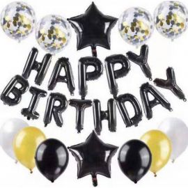 Set baloane Happy Birthday negru si auriu JUBHB-jx-10161