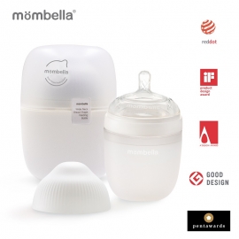 Biberon Anticolici Mombella Breast-Like, 210ml, Tetina M flux mediu, 100% Silicon, Ivory KRT8137