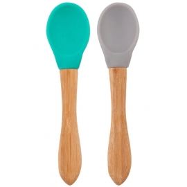 Set 2 Lingurite Minikoioi, Varf din Silicon si Maner din Bambus – Aqua Green/Powder Grey KRT101060006