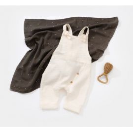 Salopeta de vara cu pantaloni lungi din muselina, BabyCosy, 100%bumbac, ecru (Marime: 6-9 luni) JEMBC-CSYM7006-6