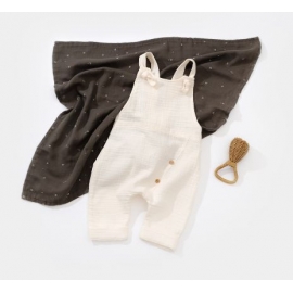 Salopeta de vara cu pantaloni lungi din muselina, BabyCosy, 100%bumbac, ecru (Marime: 9-12 luni) JEMBC-CSYM7006-9