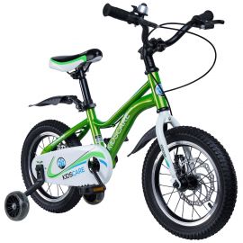 Bicicleta pentru copii 2-4 ani HappyCycles KidsCare, roti 12 inch, cu roti ajutatoare si frane pe disc, verde SUPKC_HC12-green