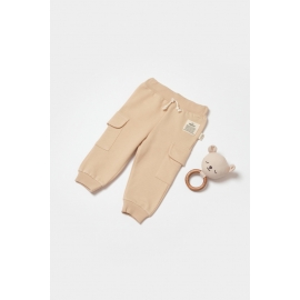 Pantaloni cu buzunare laterale, Two thread, 100%bumbac organic - Stone, BabyCosy (Marime: 12-18 Luni) JEMBC-CSY8019-12