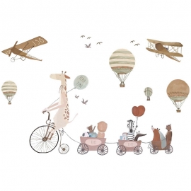 Sticker Decorativ Pentru Copii, Autoadeziv, Animale, girafa pe bicicleta si prietenii, 72x111 cm EKDWS63031