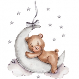 Sticker Decorativ Pentru Copii, Autoadeziv, Ursulet de plus pe luna, 72x57 cm EKDWS63026