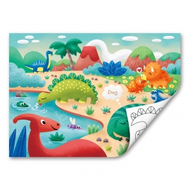 Puzzle din lemn 2 in 1 - Dinozauri (26 piese), cu fata dubla si activitate colorare