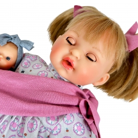 Papusa Nines D'Onil, Alex cu bebe, cu sunete, cu parul blond, ambalata in cutie, cu miros de vanilie, 40 cm