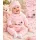 Costumas bumbac bebelusi 3 piese roz cu buline si imprimeu ursulet si iepure set complet cu bluza maneca lunga, pantaloni si caciulita sbshsn577