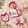 Set nou-născut bebe 5 piese, alb cu roșu, imprimeu iepurași, bluză, pantaloni, căciuliță, bavetă și mănuși mtr32sbs-a