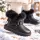Cizme pentru fetite cu catarama, negru sidefat, superbaby, model pufy, piele ecologica