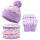 Set lila cu roz imblanit - caciulita cu fular si manusi MDHT2023-2-2-ca1