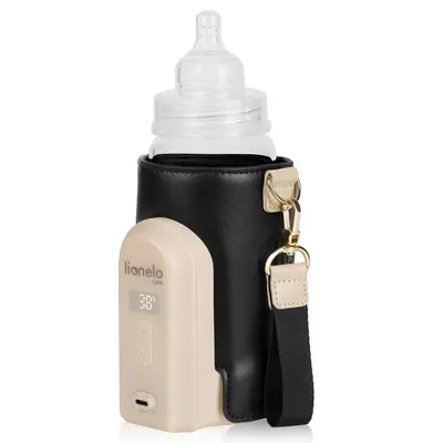 Incalzitor biberoane, Lionelo, ThermUp Go Evo, Portabil, Cu 5 niveluri de incalzire, Cu buton Safety Control, Mentinere caldura pana la 9h, Incarcare USB, Negru/Auriu BYNLOC-THERMUP_GO_EVO_BLACK_GOLD