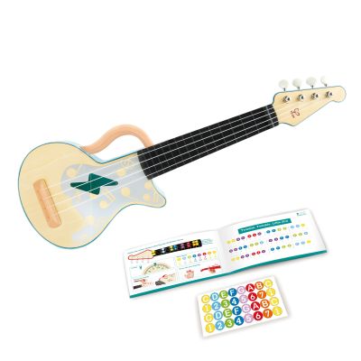 Jucarie din lemn – Instrument Ukulele (chitara) alba – invata sa canti cu lumini