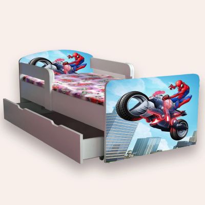 Pat Copii Spiderman 3 Mic 2-8 Ani Cu Manere, Sertar Si Saltea Inclusa 140x70 Cmg50494381785428
