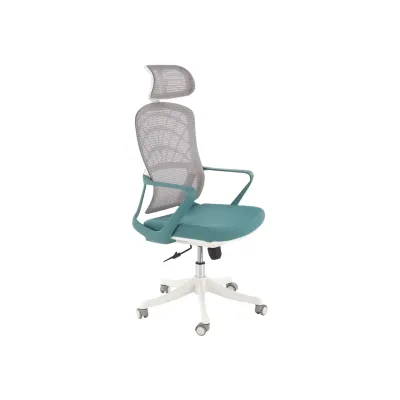 Scaun birou egonomic HM Vesuvio 2, mesh, mecanism balans, baza polipropilena, suport lombar, tetiera reglabila, 120 kg, turcoaz/gri/alb DRM10380