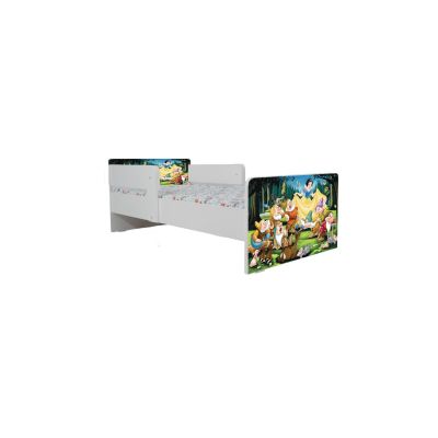 Pat Copii Alba Ca Zapada 2-12 ani Cu Paravane Dubla Protectie si Cu Saltea Inclusa 160x80 Cm  Ptv6857