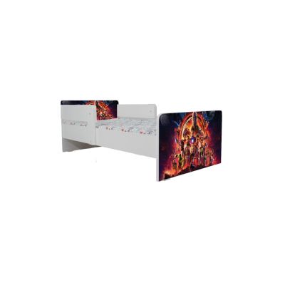 Pat Copii Avengers Cu Paravane Dubla Protectie si Cu Saltea Inclusa 140x70 Cm  Ptv6922