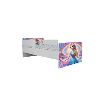 Pat Copii Frozen Rainbow 2-16 ani Cu Paravane Dubla Protectie si Cu Saltea SafeNest 180x80 Cm  Ptv6808