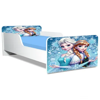 Pat Pentru Fete 2-12 Ani Cu Ana Si Elsa, Model Creativ, Cu Saltea SafeNest de 160x80 Cm Ptv5122