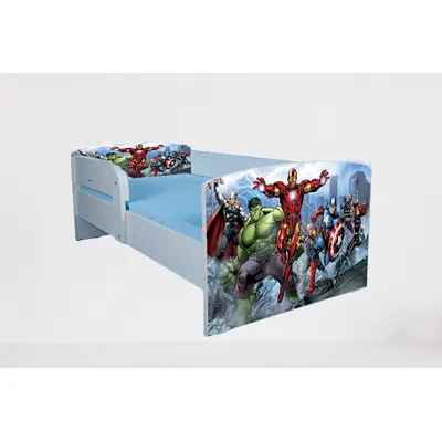 Pat pentru copii 2-8 ani Avengers 2, Cu Protectie si saltea inclusa de 140x70 Cm Ptv4604
