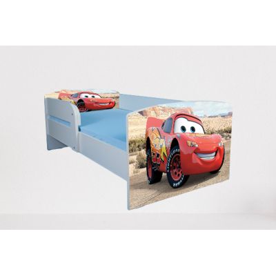 Pat pentru baieti 2-8 ani Cars 2, Cu Protectie si saltea de 140x70 Cm inclusa Ptv4638