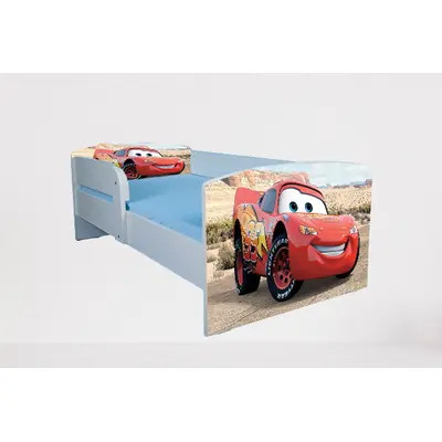 Pat pentru baieti 2-8 ani Cars 2, Cu Protectie si saltea de 140x70 Cm inclusa Ptv4638