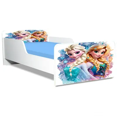 Pat Pentru Fete 2-16 Ani Elsa Si Ana, Model Creativ, Cu Saltea SafeNest de 180x80 Cm Ptv5139