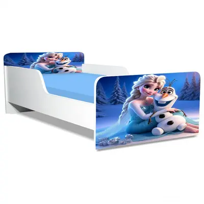 Pat Pentru Fete Elsa Si Olaf, Model Creativ, Cu Saltea SafeNest de 160x80 Cm Ptv5153
