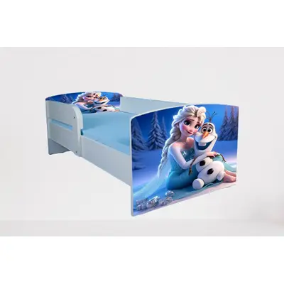Pat Pentru Fete 2-12 Ani Elsa Si Olaf, Cu Protectie Si Saltea SafeNest de 160x80 Cm Ptv4909